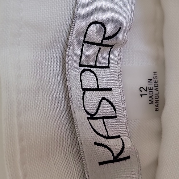 Kasper Linen Flat Front Straight Leg Side Slit Elastic Back Pants - Picture 5 of 10